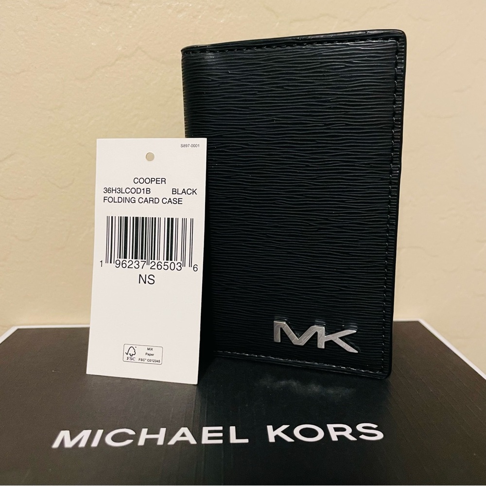 Michael Kors Cooper Bi-Fold Card Case, Black, Wallet, Card Holder - 36H3LCOD1B